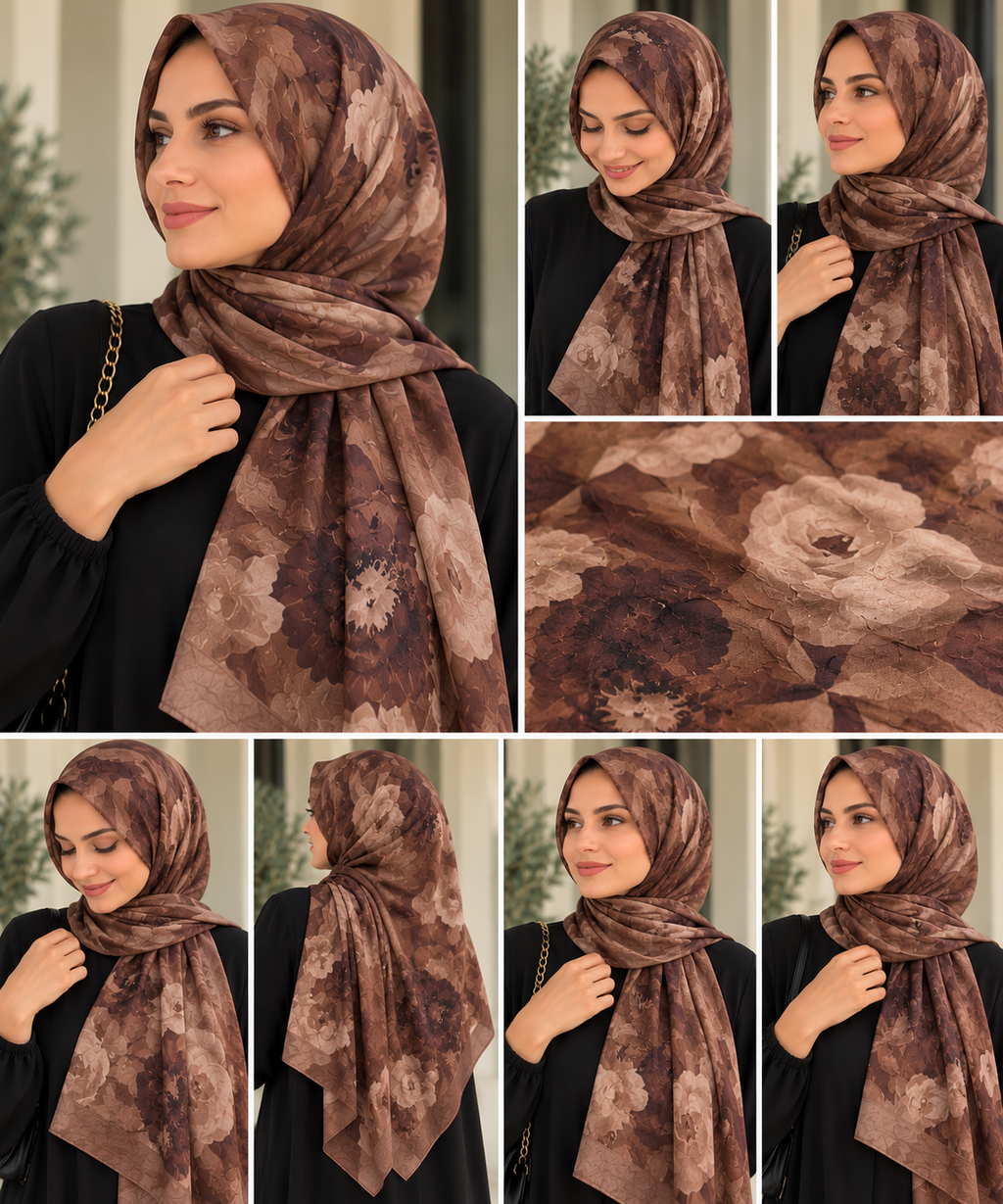 Châle Fleuri Brun & Beige