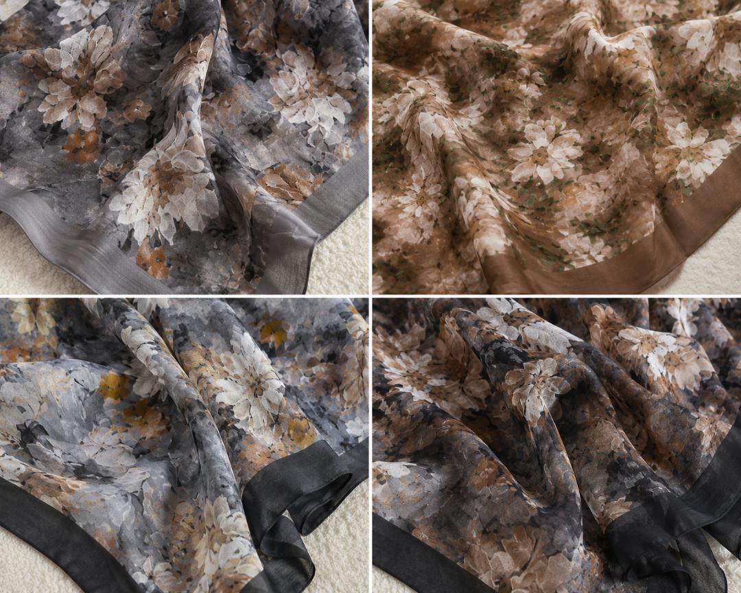 Foulard Satiné Fleuri – Collection Automne 🍂