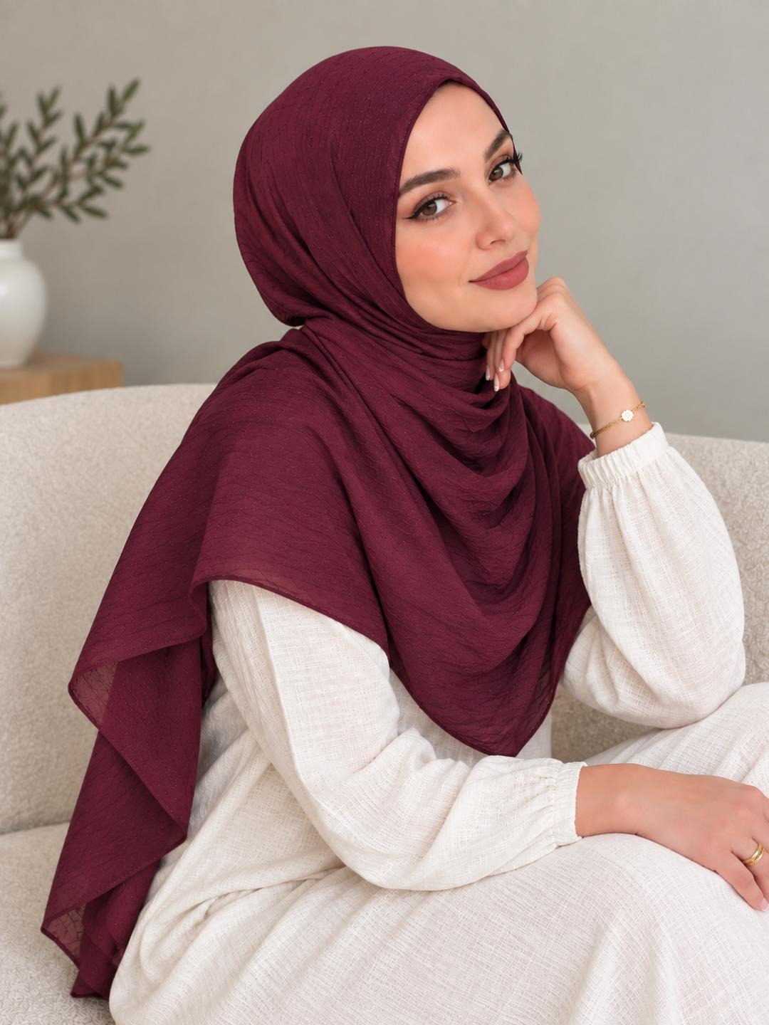 Châle Flowy prune clair porté en hijab