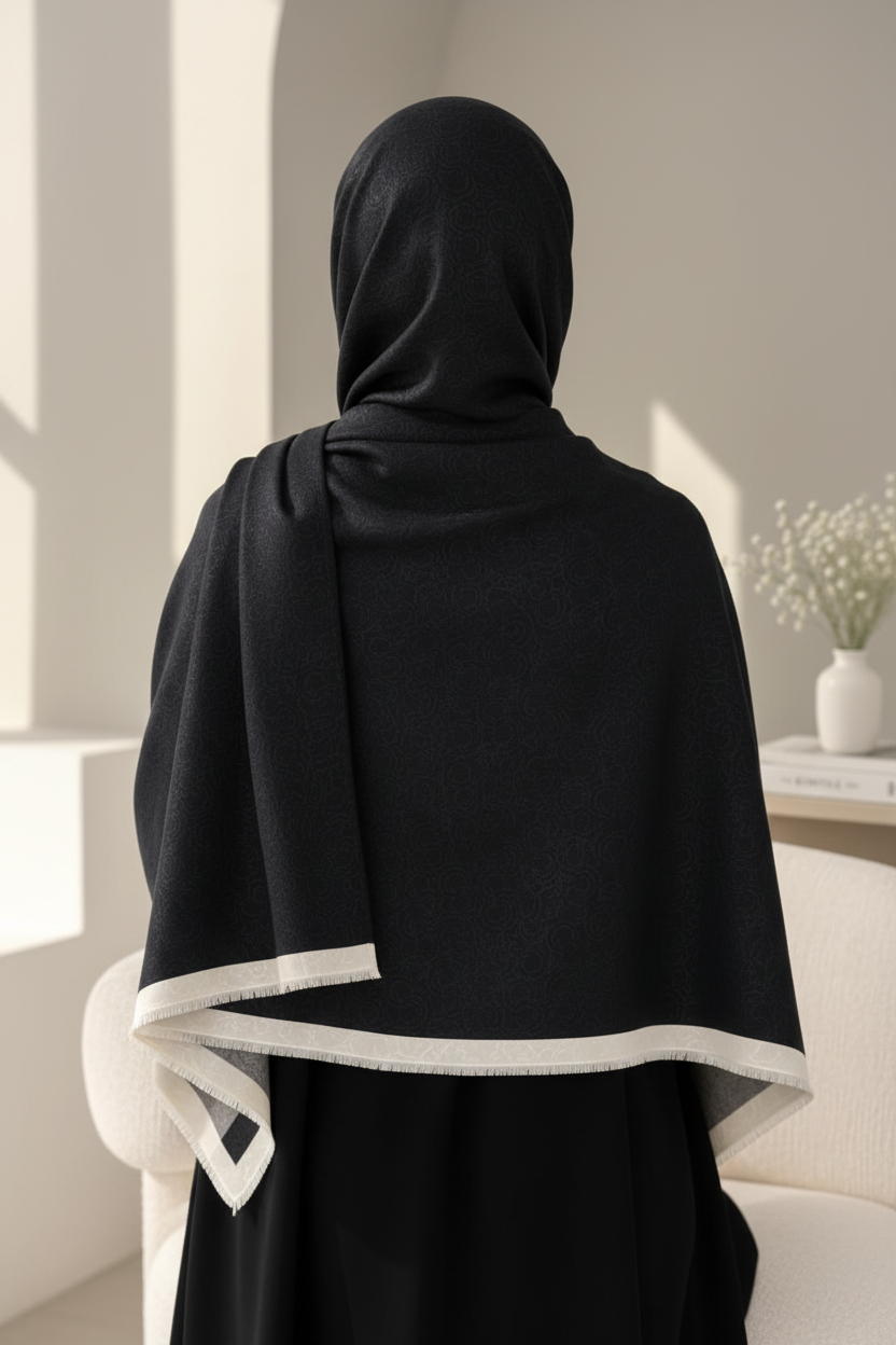 Châle Monogramme Jacquard noir - vue de dos DÂREYN